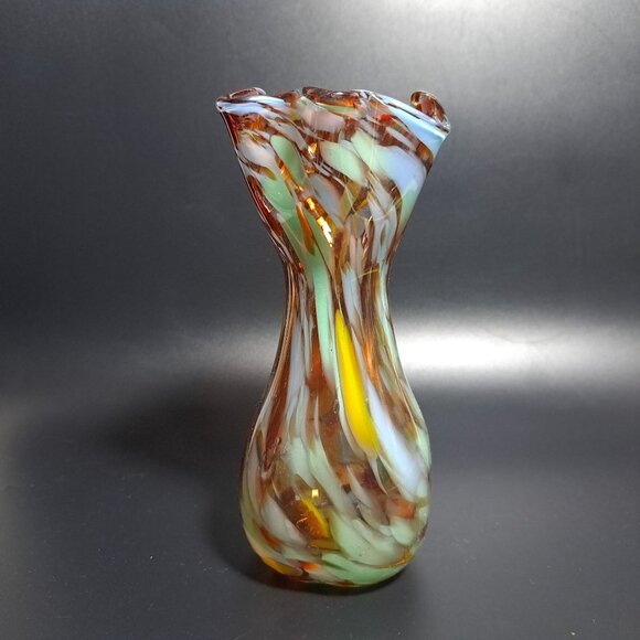 Hand-Blown Murano End of Day Art Glass Vase Swirls Flared Rim Vintage - Picture 4 of 9